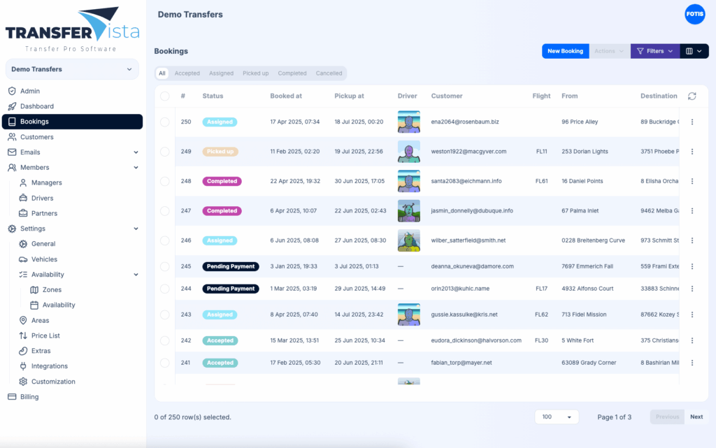 manage booking for transfer software