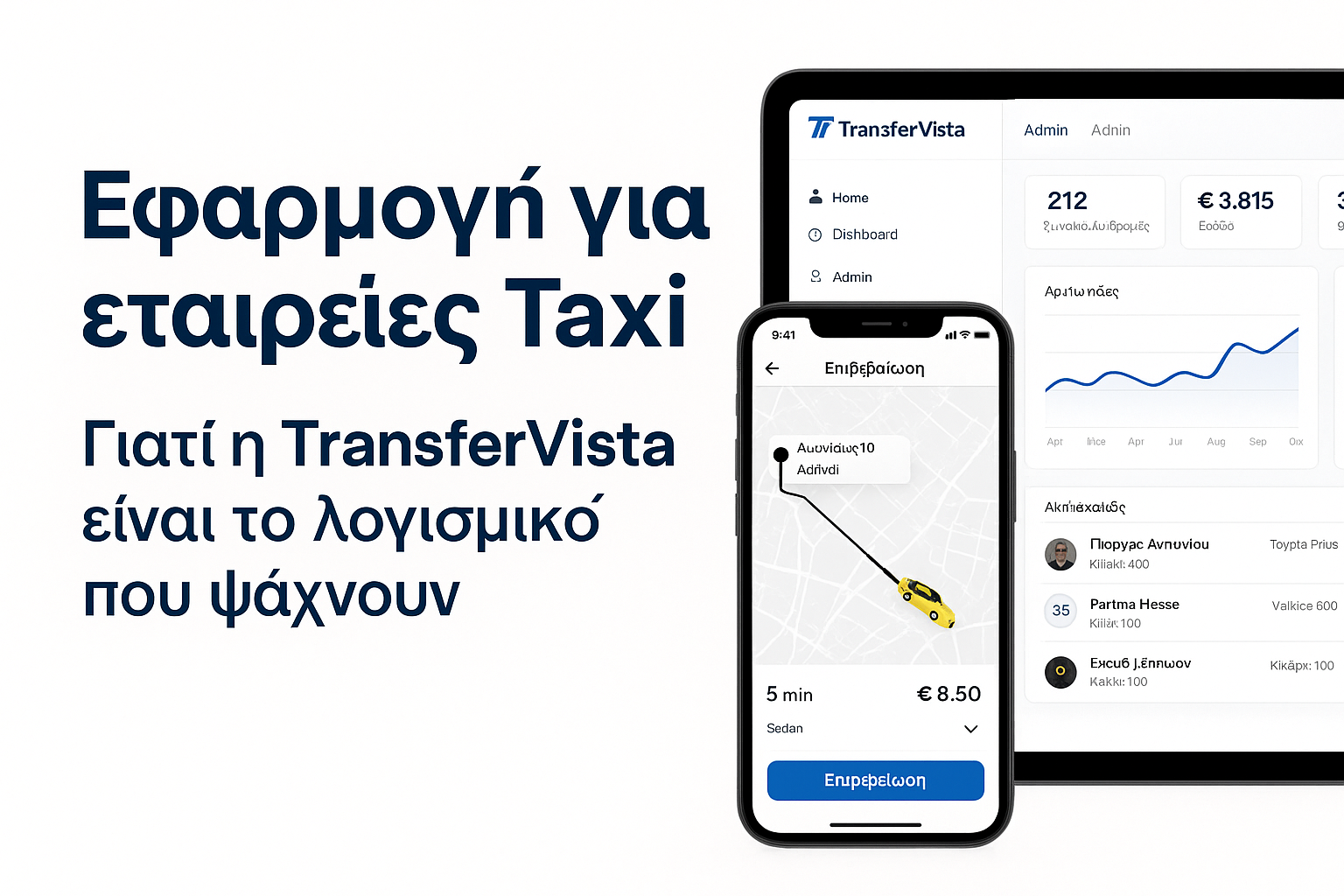 Εφαρμογή για εταιρείες taxi – η TransferVista είναι το λογισμικό που βοηθά τις εταιρείες ταξί να διαχειρίζονται κρατήσεις, οδηγούς και στόλο μέσω μιας σύγχρονης πλατφόρμας.